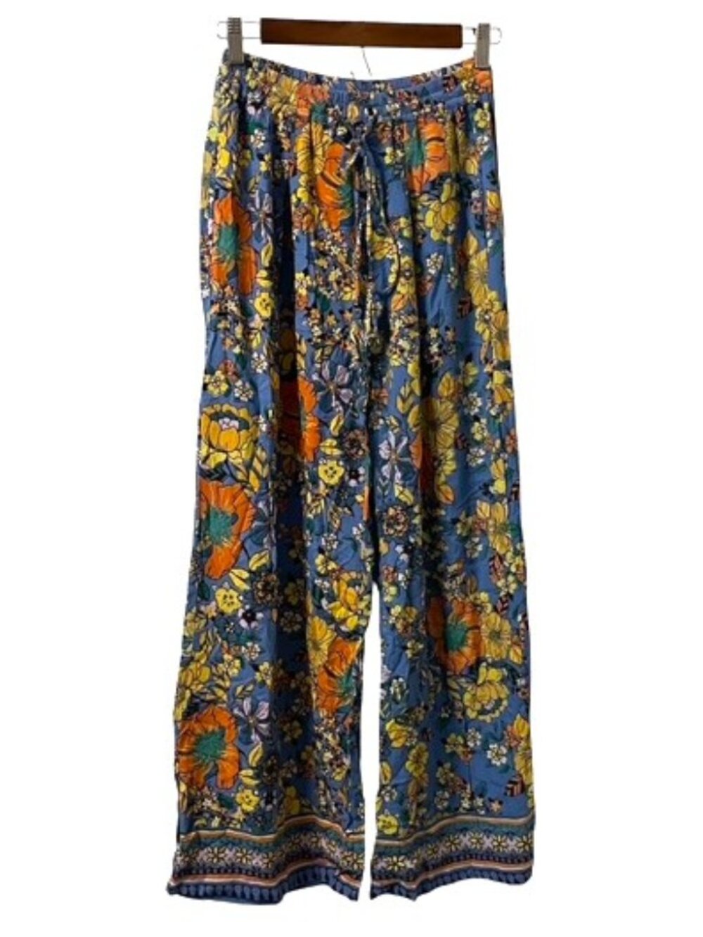 Angie Floral Pull On Wide Leg Pants Retro Multicolor Size Small
